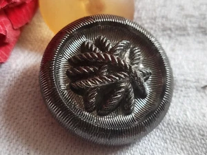 Gros bouton ancien en verre argenté à pied 2,6 cm ou 26 mm D12G - Picture 1 of 5