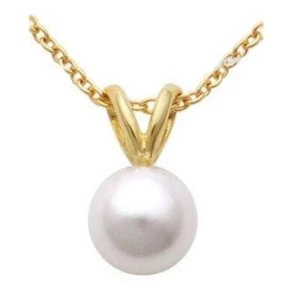 8-8.5mm Genuine AAA White Pearl Pendant in 14K Yellow Gold - Picture 1 of 1