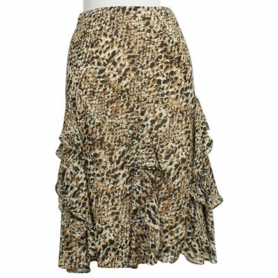 Saia de babado RALPH LAUREN preta marrom georgette estampa animal 16W - Imagem 1 de 4