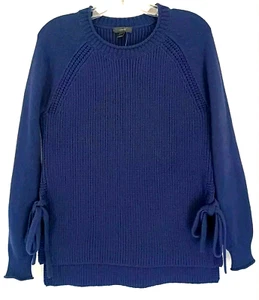 J Crew Women Cable Knit Sweater sz 46" Blue Cotton coastal grandma Chunky Knit - Picture 1 of 11