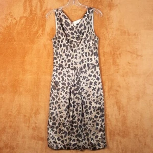 ELLEN TRACY Dress Womens Size 10 Tan Sheath Midi Pleated Cowl Sleeveless Drape - Picture 1 of 10