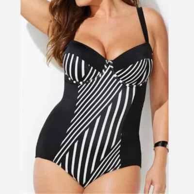 Nuevo TRAJES DE BAÑO PARA TODOS Negro Blanco Rayas Bloques de Color Traje de baño de una pieza para mujer 24 Foto 1 de 4