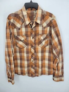 Southern Thread Shirt Mens Medium Brown Plaid Western Cowboy Pockets Button Up - Picture 1 of 9