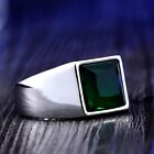 Abalone Shell Inlay Square Wedding Ring Stainless Steel Men's Vintage Band Rings