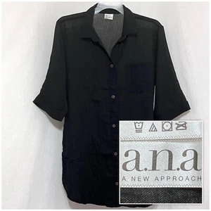 Abito camicia nero leggero XL ANA donna manica 3/4 bottoni lunghezza ginocchio - Foto 1 di 8