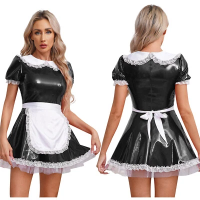 Womens French Maid Costume Ruffle Servant Dress Masquerade Uniform Outfit Lace - Image 1 of 3