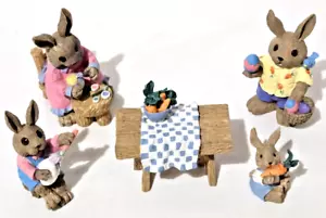 S/5 Mervyn's 1994 Easter Bunny Rabbits Picnic Figurines Painting Easter Eggs - Picture 1 of 12