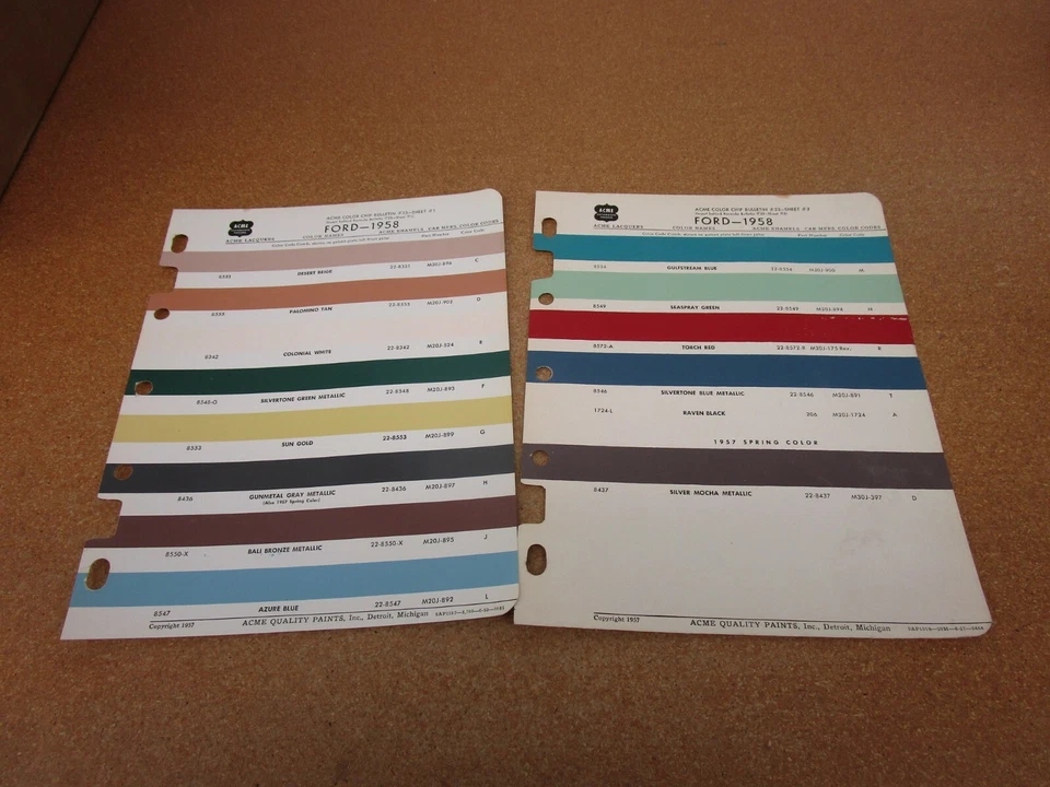 1958 Ford Fairlane Galaxie car paint color chip chart sheet sample - Image 1 of 1