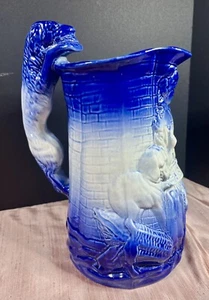 Jarra de cerámica Burleigh Ironstone Staffordshire Inglaterra azul blanco sabueso - Imagen 1 de 21