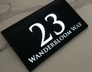 LED SOLAR POWERED OUTSIDE CUSTOM HOUSE SIGN NUMBER STREET HOUSE ADDRESS BLACK - Picture 1 of 2