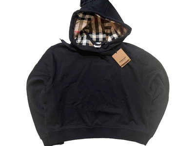 Sudadera con Capucha Burberry Para Mujer Grande Negra Sudadera Nova Check Capucha Londres Forrada Nueva con Etiquetas Foto 1 de 4