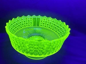 Uranium Glass Richards & Heartly 3 Panel Master Bowl Vaseline Canary C1891 Glows - Picture 1 of 24