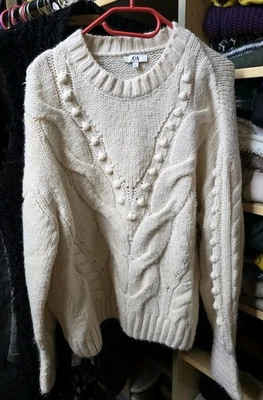 C&A Grobstrick Pullover Damen  Winterpulli Dick &warm Zopfmuster Elfenbein Gr M - Bild 1 von 4