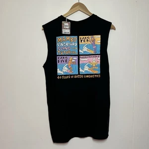 Nueva con etiquetas Camiseta sin mangas Mambo para hombre S 40 años negra lingüística australiana surf playa verano - Imagen 1 de 7