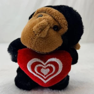 DanDee Gorilla with Heart 6" Plush Stuffed Toy Black Brown Red - Picture 1 of 9