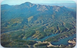 Aerial View of Pikes Peak & Auto Highway Climbing to its Top, Colorado Postcard - Picture 1 of 2