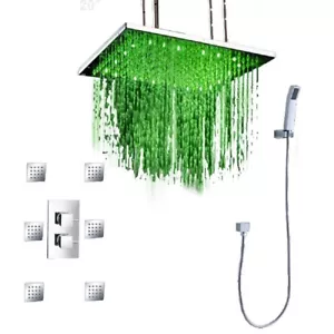 Luxury Bathroom Shower Set LED 20"Rain Shower Head Set Body Massage Spray Jets - Picture 1 of 10