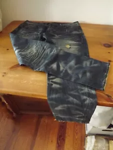 Vintage AKOO Distressed BLUE JEANS "no rivals" Gr. 42 W 5 Pocket Ausbleichspuren - Bild 1 von 12