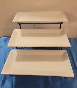 Cooks Restaurant White 3 Tier Plate Set with Metal Stand - Picture 1 of 9