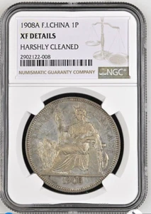 1908-A FRENCH INDO-CHINA Piastre Silver Coin Paris Mint NGC XF-Details - Picture 1 of 4