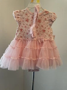 Little Me Baby Girl's Dress With Tutu Skirt Pink Floral W/headband Sz 12 Months - Picture 1 of 7