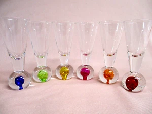 Set of 6 Blown Art Glass Cordial Liqueur Shot Glasses Air Bubble Ball Base 4.5 - Picture 1 of 4
