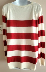 AUTH LORO PIANA WOMAN CASHMERE SWEATER RED WHITE STRIPED LOGO 46/XL - Picture 1 of 8