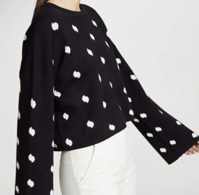 Current Elliott Sweater Womens L Black White Polka Dots Cropped Pullover - Image 1 of 4