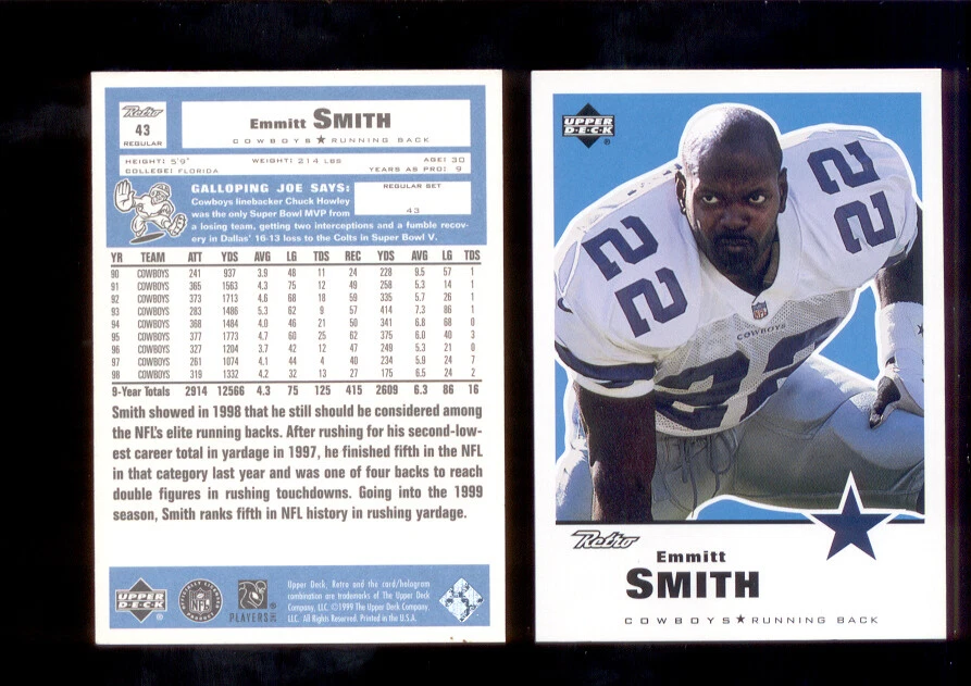 1999 Upper Deck Retro EMMITT SMITH Dallas Cowboys Card - Image 1 of 1
