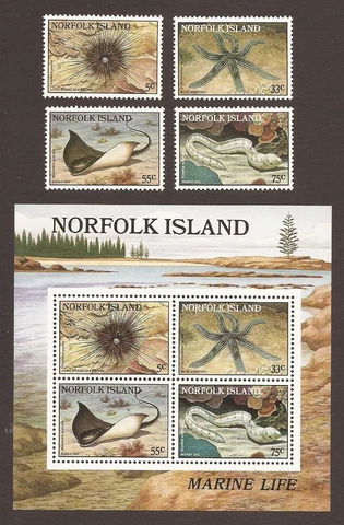 NORFOLK ISLAND 1986 SG378/381 + MS382 Marine Life MNH (JB25098) Cover