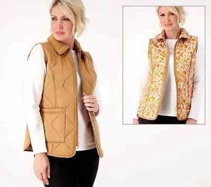 Isaac Mizrahi Live! Reversible Vest Toffee Beige Size L A516291 - Picture 1 of 5