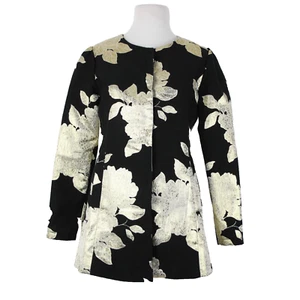 Peck And Peck NEW Sz S Black Gold Metallic Floral Lined 100% Polyester Jacket - Picture 1 of 17
