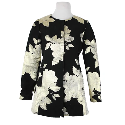 Peck And Peck NEW Sz S Black Gold Metallic Floral Lined 100% Polyester Jacket - Image 1 of 4