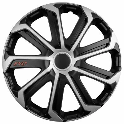 Wheel Trims 15" Hub Caps EVO Plastic Covers Set of 4 Silver Black Specific Fit - Image 1 of 2