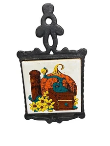 L F Tile Trivet, Vintage Retro Black Cast Iron, Ceramic Tile Taiwan 1970's - Picture 1 of 7