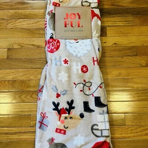 Christmas Throw Blanket 50"x70” Santa Reindeer Lights Sleigh Boots Ho Ho Ho NEW - Picture 1 of 6