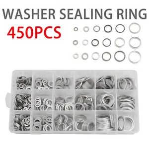 450PCS M6-M24 Al Crush Washer Gasket Set Flat Ring Seal Assortment Kit + Box - Picture 1 of 8