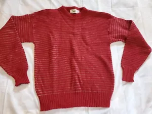 Vintage 80s The Fox JC Penney Red Striped Acrylic Wool Knit Sweater Mens Large - Picture 1 of 6