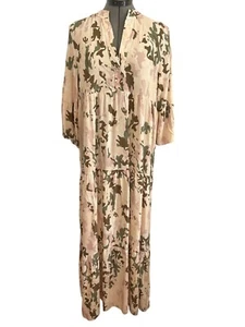 Womens Italian Made Pink Camo Maxi Dress Bell Sleeves 100% Viscose Size Large - Picture 1 of 7