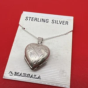 New 925 Sterling Silver Marsala Etched Heart Locket 4 Photos Pendant Necklace - Picture 1 of 6