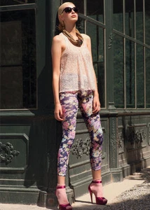 Trasparenze Flowery Floral Design White Leggings Size S/M - Picture 1 of 5