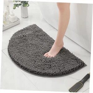 Half Round Microfiber Chenille Non-Slip Bathroom Bath Rug 19.7-31.5in Dark Gray - Picture 1 of 7