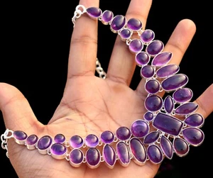 Amethyst Silver Necklace 925 Sterling Silver Necklace Handmade Gemstone Necklace - Picture 1 of 2