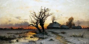 Tile Mural winter sunrise village by J. Klever Kitchen Backsplash Marble Ceramic - Picture 1 of 12