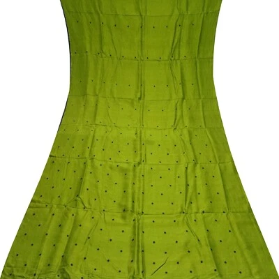 Vintage Green 100% Pure Silk Handwoven Sari Remnant 5YD Craft Fabric Silk Scrap - Image 1 of 4