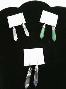 Natural Gemstone Hexagonal Pierced Earrings Amethyst Aventurine Quartz 3 Pairs - Picture 1 of 8
