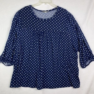 Suzanne Betro Weekend Navy Polka Dot 3/4 Sleeve Peasant Tunic Top Blouse Size 4X - Picture 1 of 11