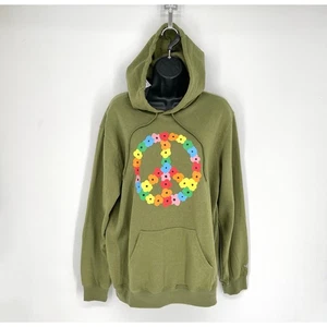 The Phluid Project NEW Floral Peace Sign Hoodie Unisex Sz M Green Pocket Soft - Picture 1 of 10