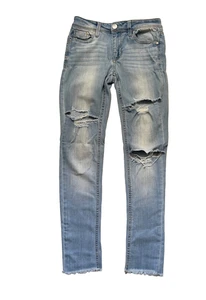 ALMOST FAMOUS DAMENGRÖSSE 5 MITTELHOHER BUND ROLLKRAGEN BLAU JEANS DISTRESSED/DESTROY - Bild 1 von 13