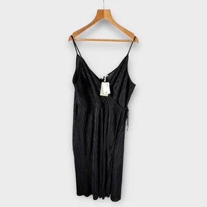H&M Dress Size XL Black Pleated Fixed Wrap Slip Maxi Midi Casual Summer NEW - Picture 1 of 10
